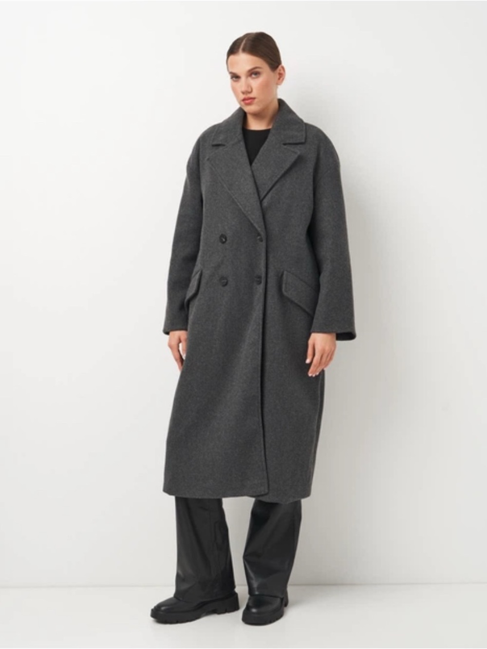 Zara Double-Breasted Charcoal Gray Long Coat